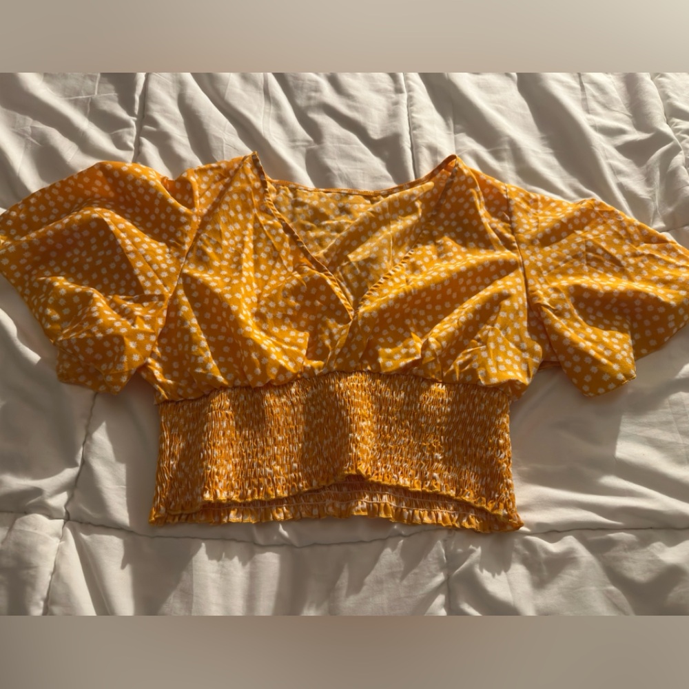 Yellow Polka Dot Smocked Top